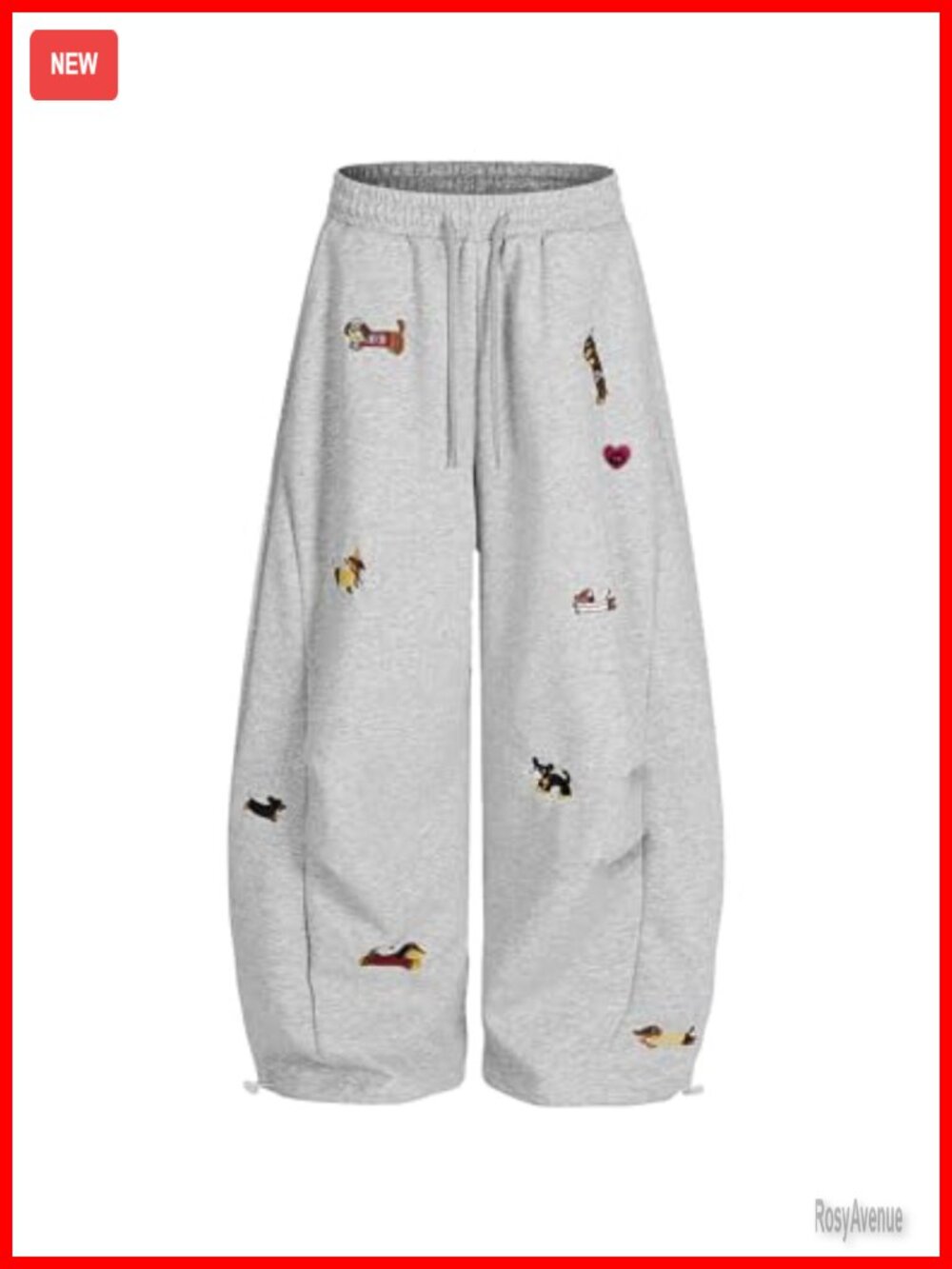 Aelfric Eden Embroidered Puppy Baggy Barrel Sweatpants Y2K Wide Leg Drawstring